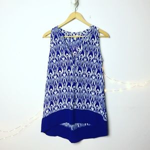 Hatley 100% Silk Blue & White Print Sleeveless Top